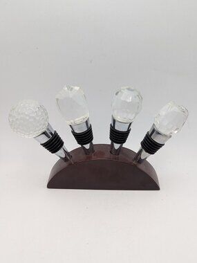 Toscana Brown Wood Crystal Top Bottle Stopper Set